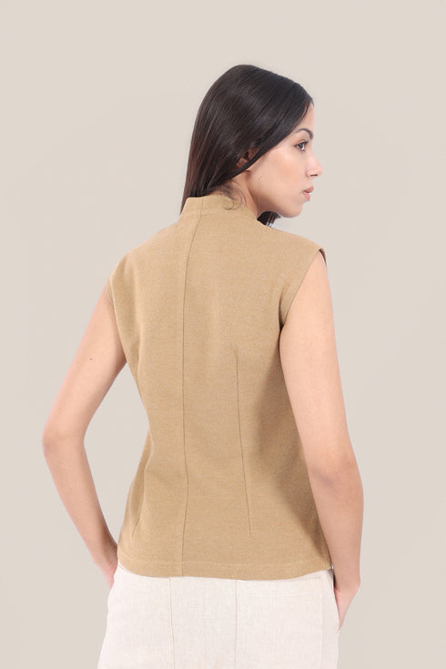 Sleeveless top in faux cashmere cotton blend